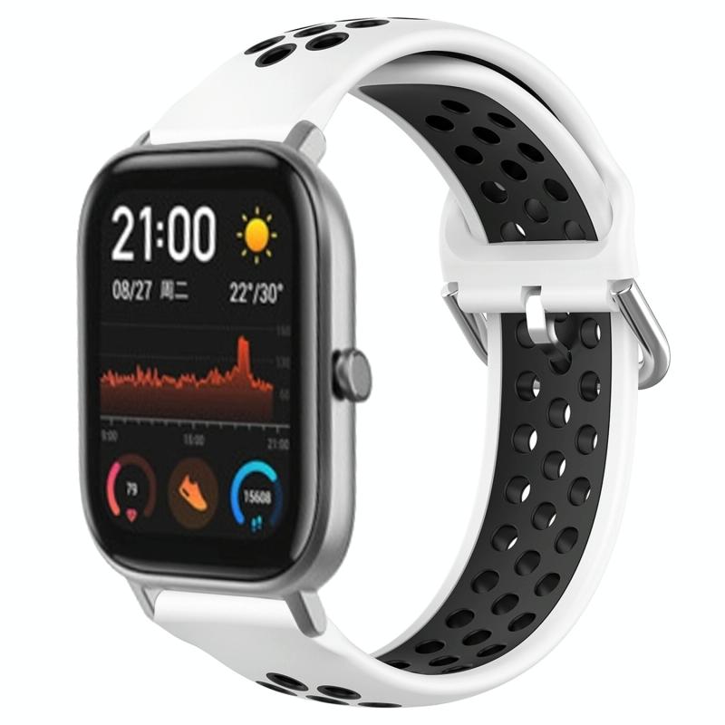 Voor Amazfit GTS 20 mm geperforeerde ademende sport siliconen horlogeband (wit + zwart)