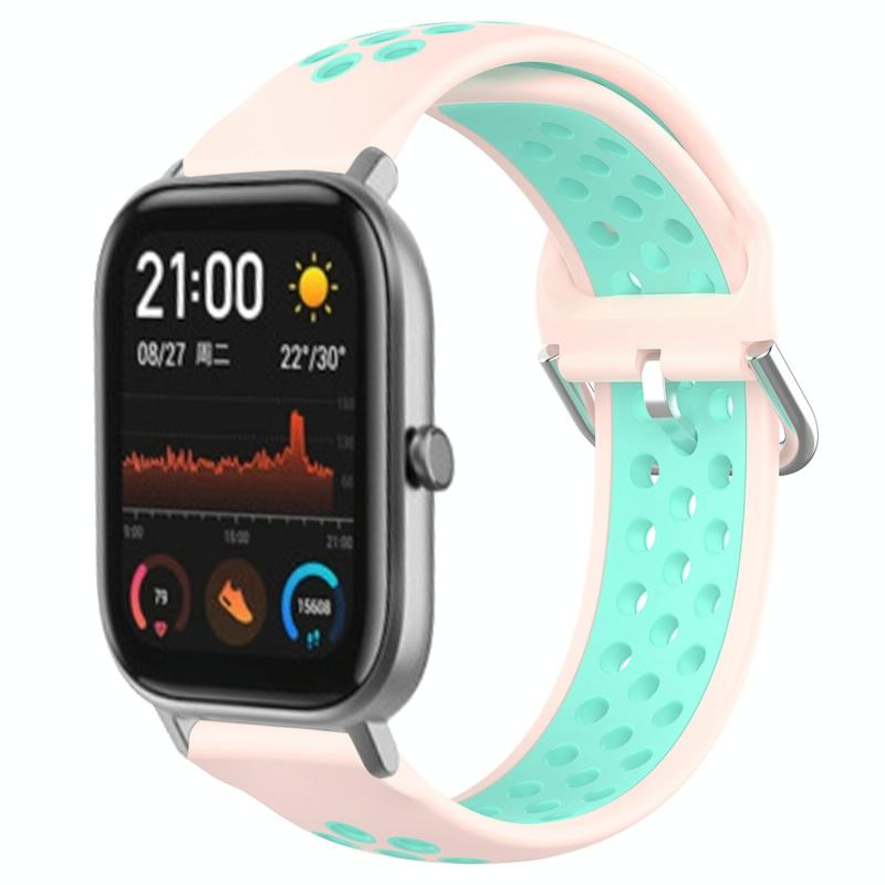 Voor Amazfit GTS 20 mm geperforeerde ademende sport siliconen horlogeband (roze + watereend)