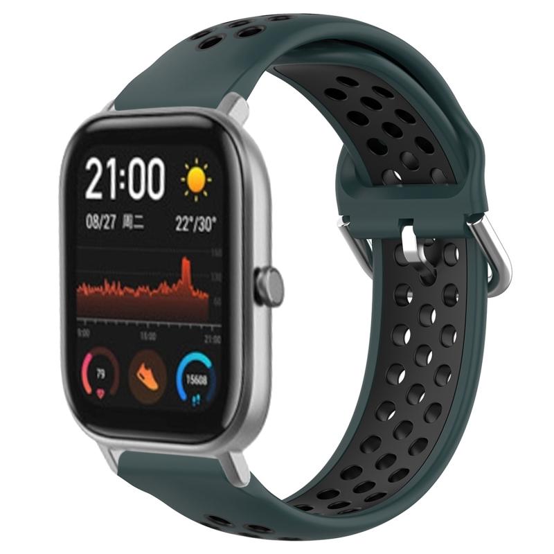 Voor Amazfit GTS 20 mm geperforeerde ademende sport siliconen horlogeband (olijfgroen + zwart)