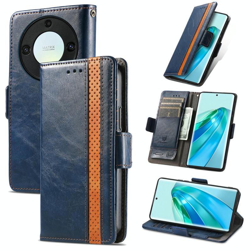 For Honor Magic5 Lite CaseNeo Splicing Dual Magnetic Buckle Leather Phone Case(Blauw)