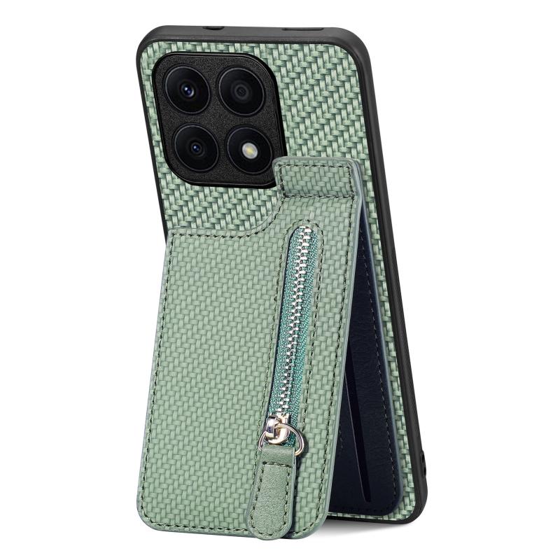 For Honor X8A Koolstofvezel Verticale Flip Rits Telefoon Case(Groen)