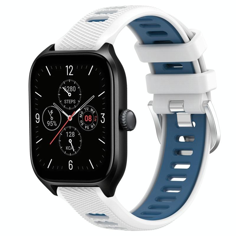 Voor Amazfit GTS 4 22 mm kruistextuur twee kleuren siliconen stalen gesp horlogeband (wit + blauw)