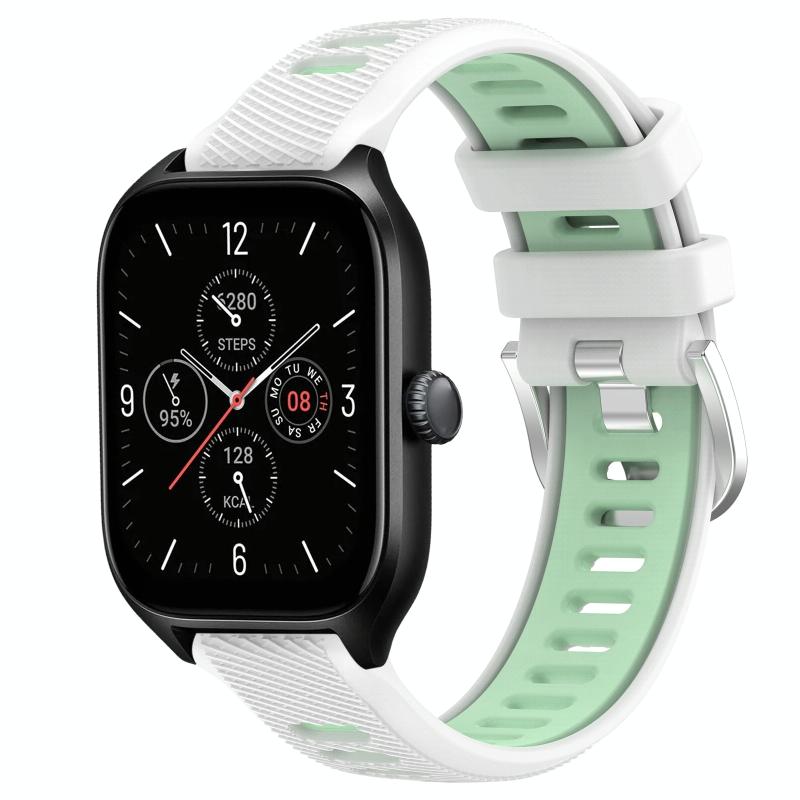 Voor Amazfit GTS 4 22 mm kruistextuur twee kleuren siliconen stalen gesp horlogeband (wit + groenblauw)