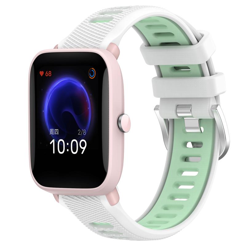 Voor Amazfit Pop Pro 22 mm kruistextuur twee kleuren siliconen stalen gesp horlogeband (wit + groenblauw)