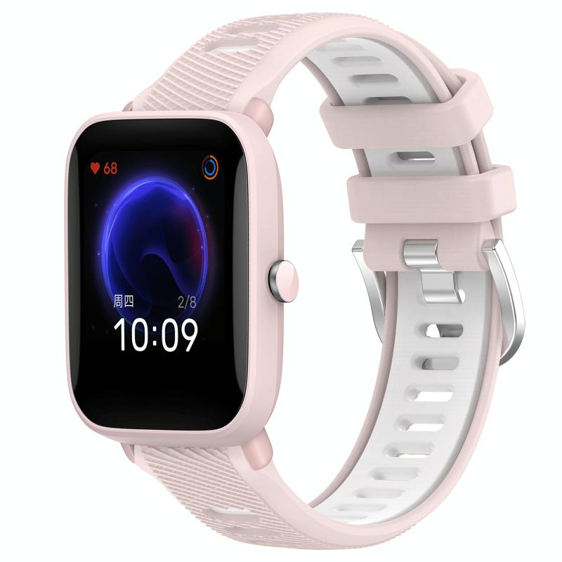 Voor Amazfit Pop Pro 22 mm kruistextuur twee kleuren siliconen stalen gesp horlogeband (roze + wit)
