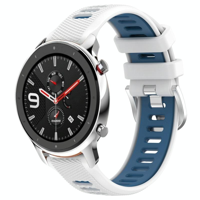 Voor Amazfit GTR 4 22 mm kruistextuur twee kleuren siliconen stalen gesp horlogeband (wit + blauw)