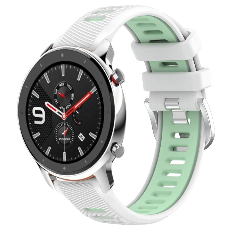 Voor Amazfit GTR 4 22 mm kruistextuur twee kleuren siliconen stalen gesp horlogeband (wit + groenblauw)