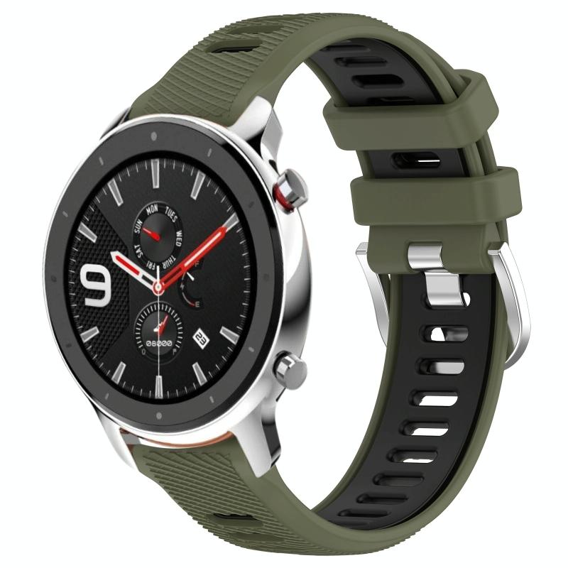Voor Amazfit GTR 4 22 mm kruistextuur twee kleuren siliconen stalen gesp horlogeband (legergroen + zwart)