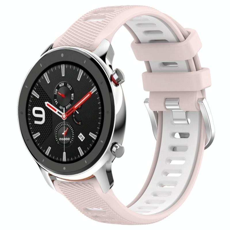 Voor Amazfit GTR 4 22 mm kruistextuur twee kleuren siliconen stalen gesp horlogeband (roze + wit)