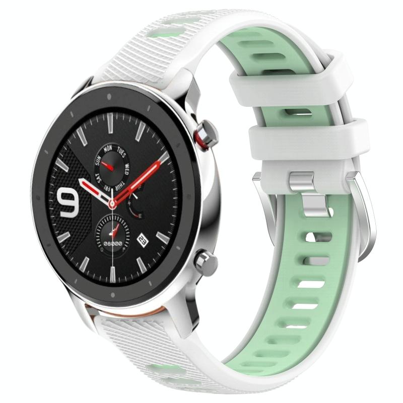 Voor Amazfit GTR 4 Pro 22 mm kruistextuur twee kleuren siliconen stalen gesp horlogeband (wit + groenblauw)