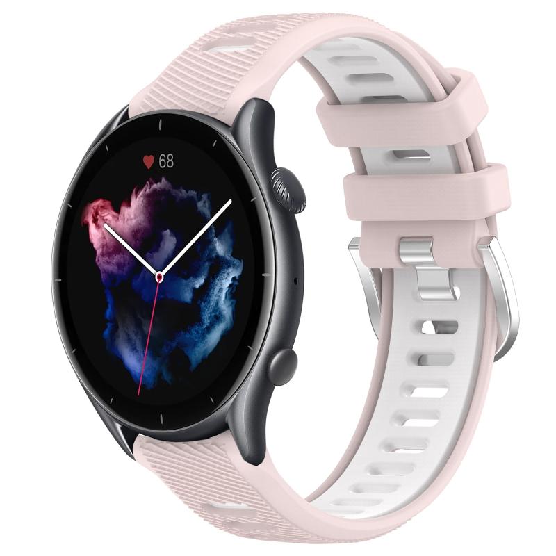 Voor Amazfit GTR 3 22 mm kruistextuur twee kleuren siliconen stalen gesp horlogeband (roze + wit)