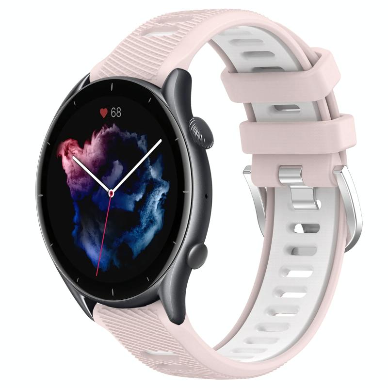 Voor Amazfit GTR 3 Pro 22 mm kruistextuur twee kleuren siliconen stalen gesp horlogeband (roze + wit)