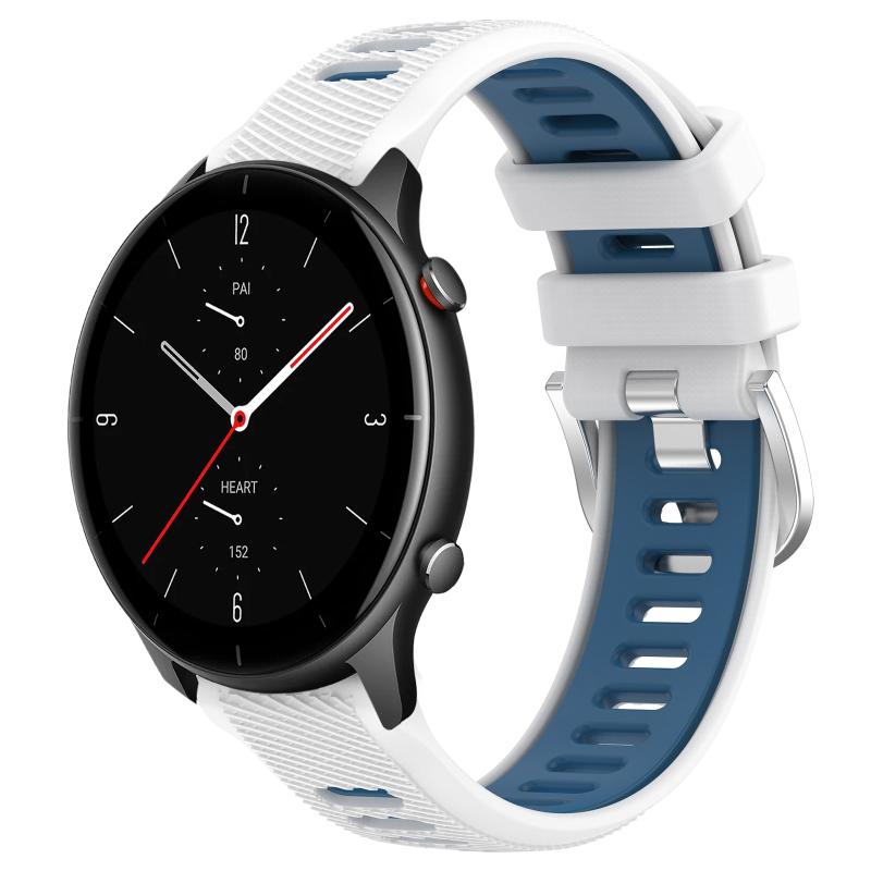 Voor Amazfit GTR 2e 22 mm kruistextuur twee kleuren siliconen stalen gesp horlogeband (wit + blauw)