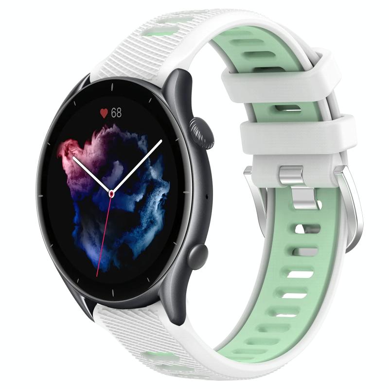 Voor Amazfit 3 22 mm kruistextuur twee kleuren siliconen stalen gesp horlogeband (wit + groenblauw)