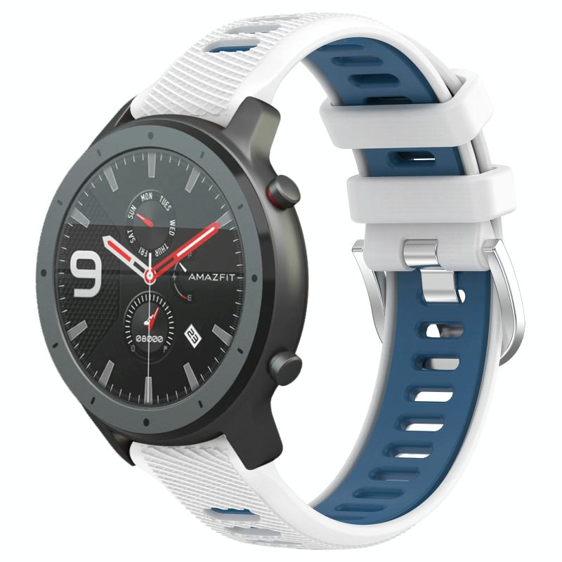 Voor Amazfit GTR 47 mm 22 mm kruistextuur twee kleuren siliconen stalen gesp horlogeband (wit + blauw)