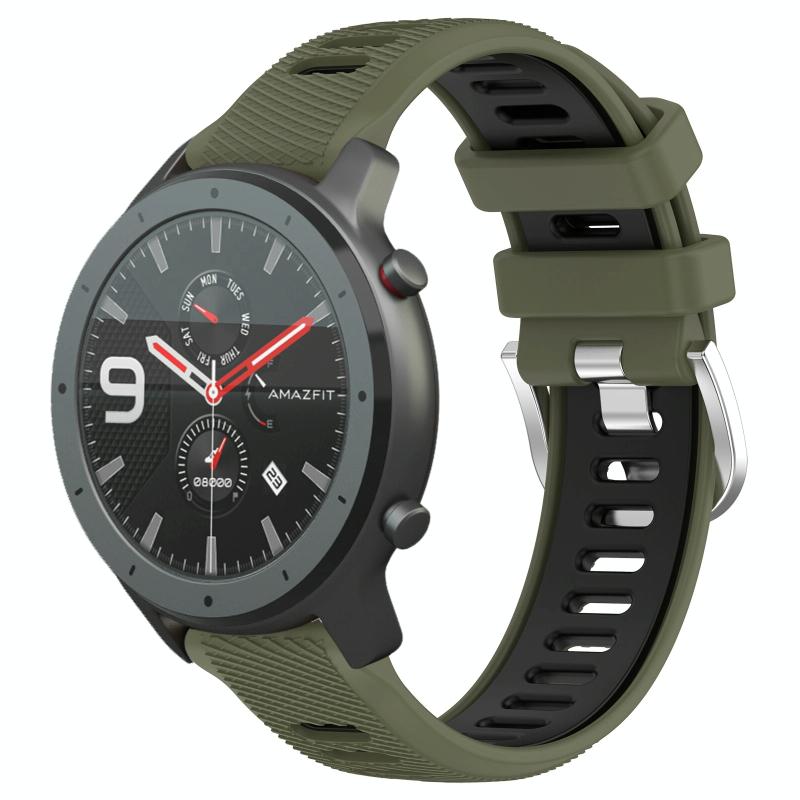 Voor Amazfit GTR 47 mm 22 mm kruistextuur twee kleuren siliconen stalen gesp horlogeband (legergroen + zwart)