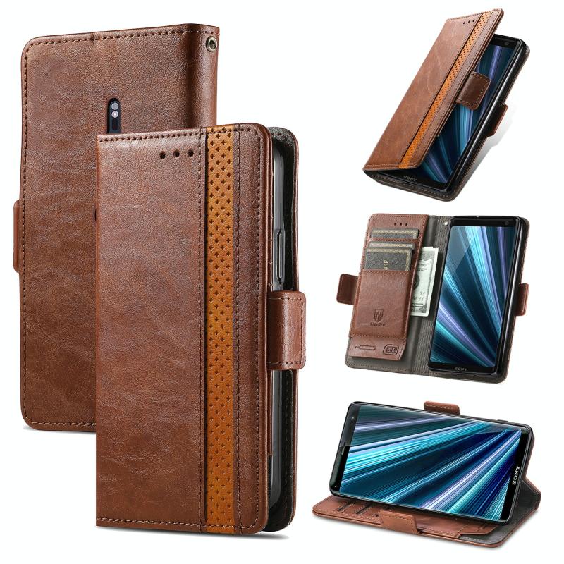 Voor Sony Xperia XZ3 CaseNeo Splicing Dual Magnetic Buckle Leather Phone Case(Bruin)