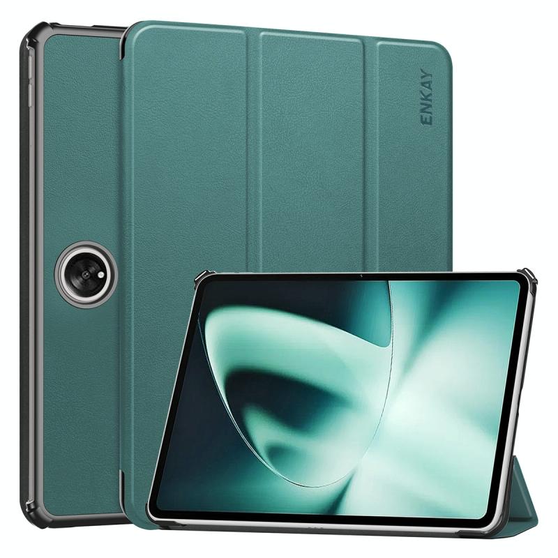 Voor OnePlus Pad / OPPO Pad 2 ENKAY Tri-fold Custer Texture lederen standaard Smart Case