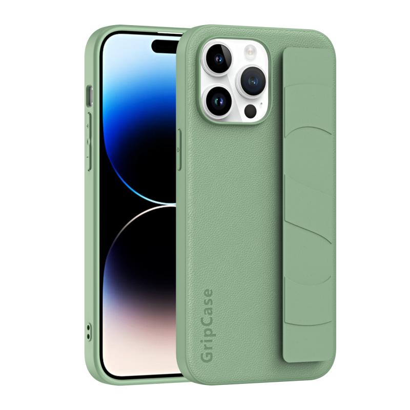 Voor iPhone 14 Pro Max Skin Elastic Wrist Grip Back Cover Phone Case(Light Green)
