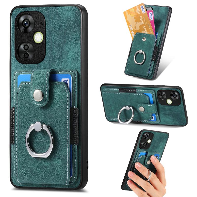 Voor OnePlus Nord CE 3 Lite Retro Skin-feel Ring Card Wallet Phone Case(Groen)