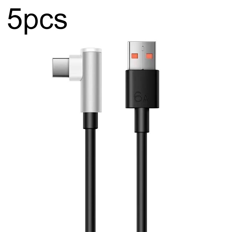 5 stks XJ-92 1 m 66 W USB naar Type-C Elleboog Super Snel Opladen Datakabel voor Huawei en Andere Telefoon (Zwart)