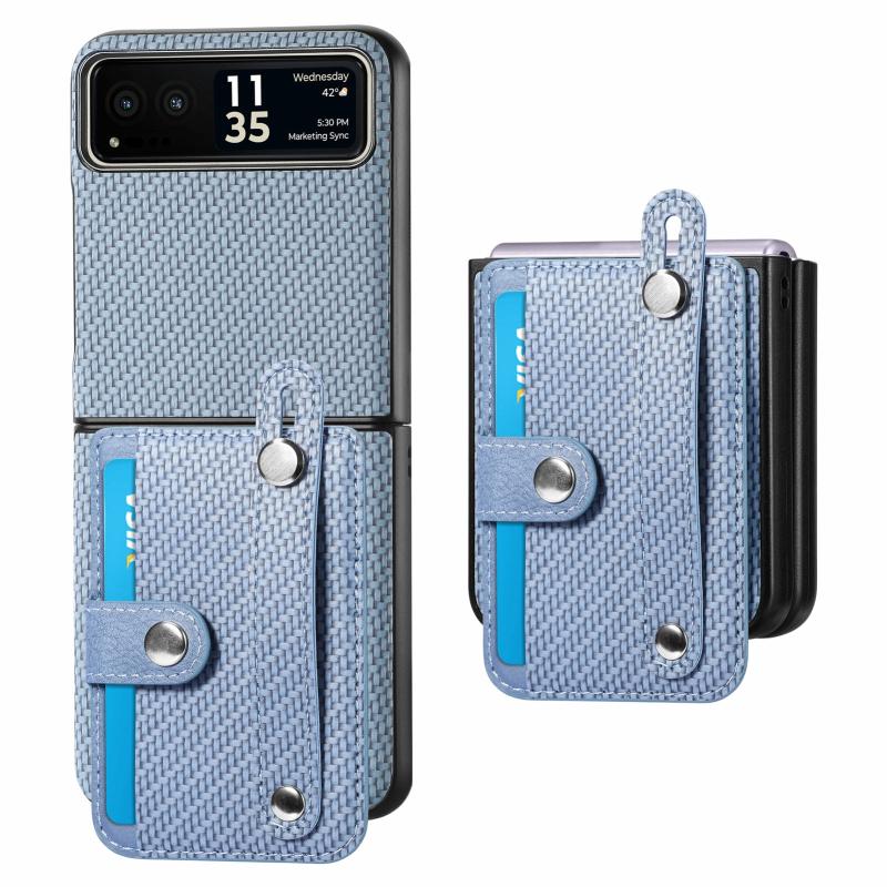 Voor Motorola Razr 40 Polsband Kickstand Card Wallet Back Cover Phone Case(Blauw)