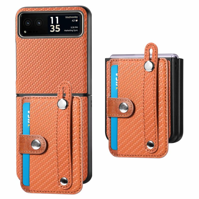 Voor Motorola Razr 40 Polsband Kickstand Card Wallet Back Cover Phone Case(Bruin)