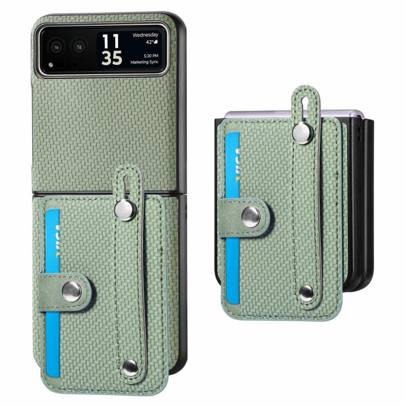 Voor Motorola Razr 40 Polsband Kickstand Card Wallet Achterkant Telefoonhoes (Groen)