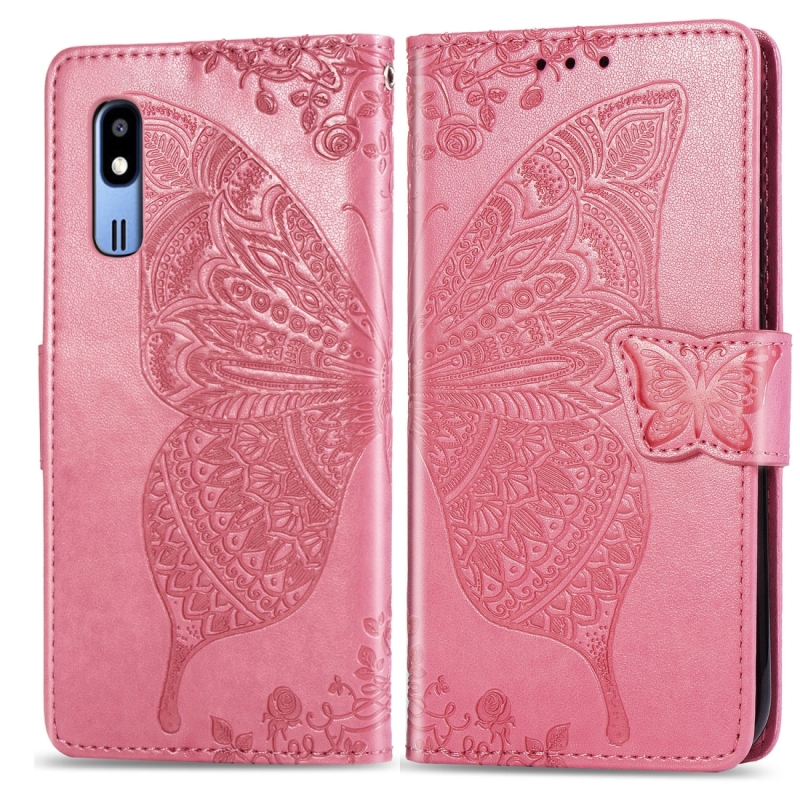 Vlinder liefde bloemen reliëf horizontale Flip lederen case voor Samsung a2 core met houder & card slots & portemonnee & Lanyard (roze)