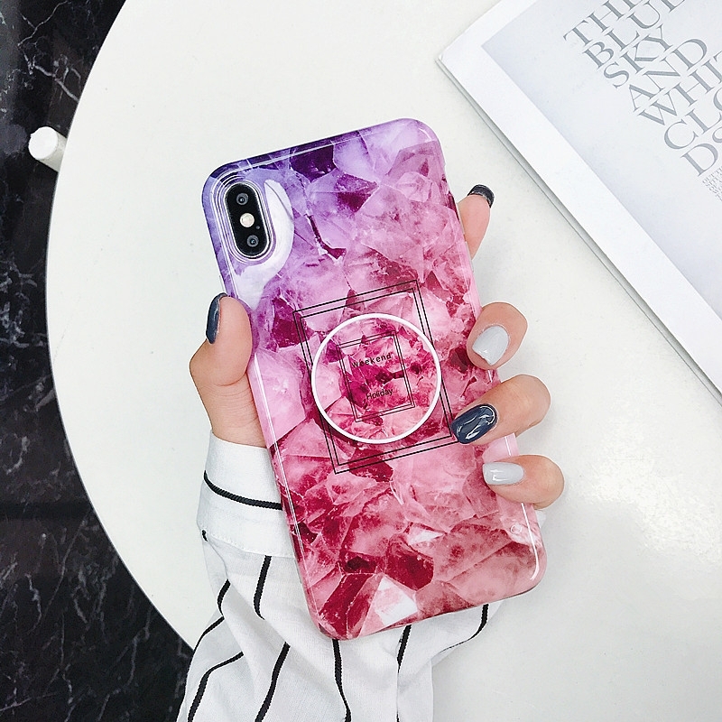 Glanzend marmer vouwen beugel anti-drop TPU Case voor iPhone X/XS (Z11-)