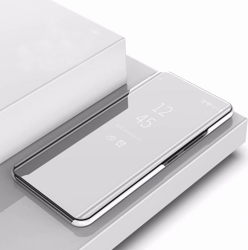Plating spiegel links en rechts Flip cover met beugel holster voor Xiaomi CC9/a3 Lite (zilver)