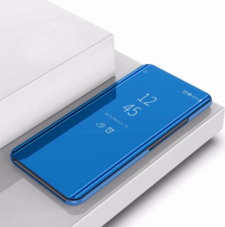 Plating spiegel links en rechts Flip cover met beugel holster voor Xiaomi CC9/a3 Lite (blauw)