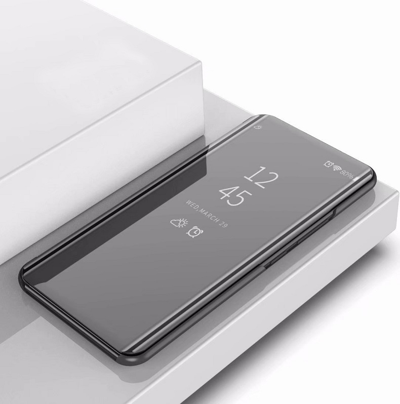 Plating spiegel links en rechts Flip cover met beugel holster voor Xiaomi CC9/a3 Lite (zwart)