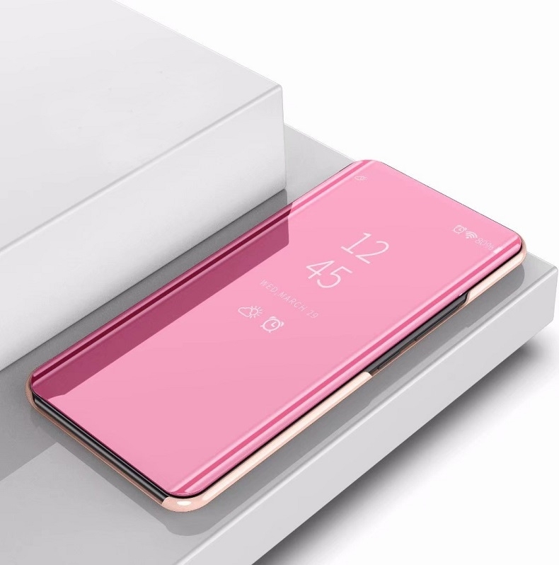 Plating spiegel links en rechts Flip cover met beugel holster voor Xiaomi CC9/a3 Lite (Rose goud)