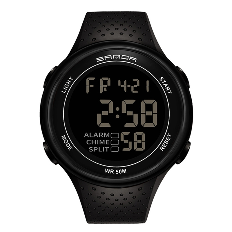SANDA 375 horloge voor mannelijke studenten Simple casual elektronische horloge sport waterdichte lichtgevende horloge (zwart)