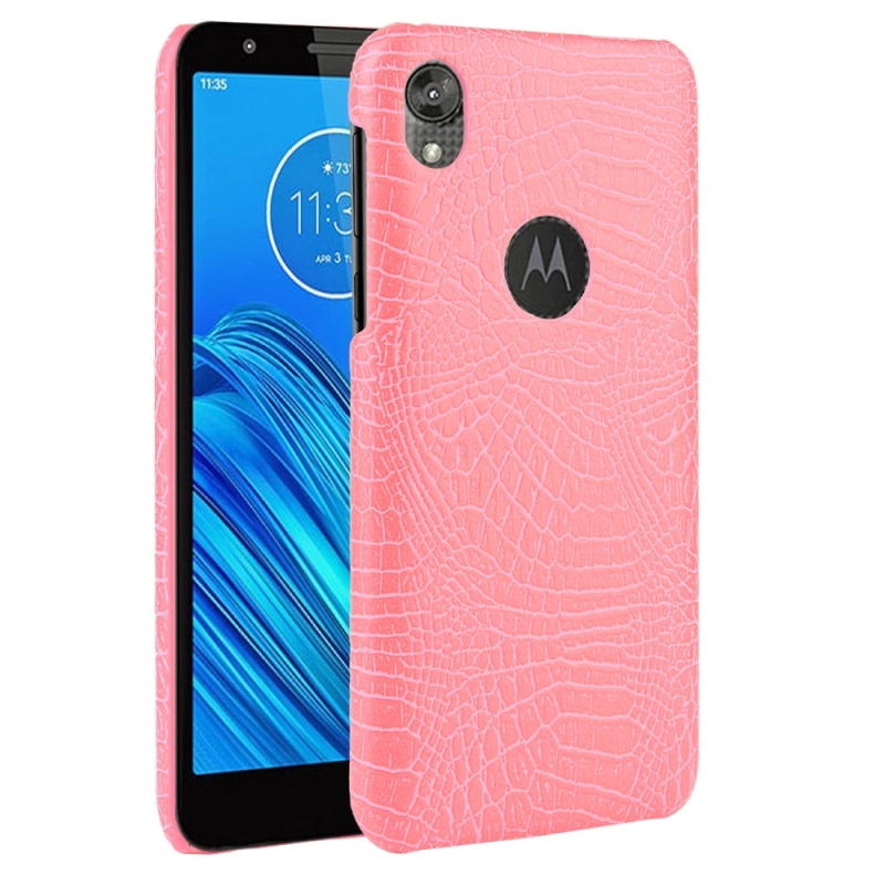 Voor Motorola Moto E6 schokbestendige krokodil textuur PC + PU case (roze)