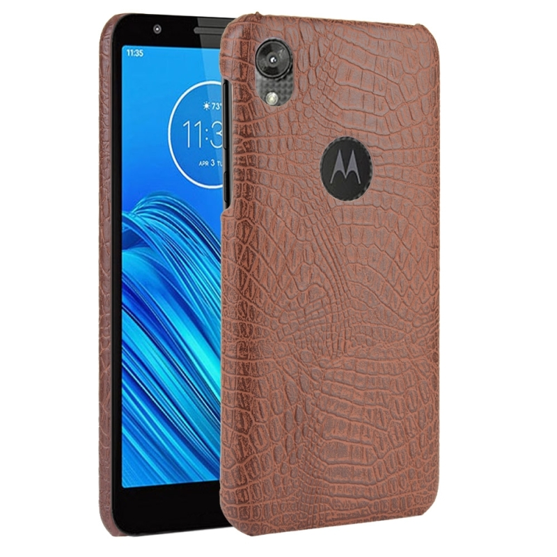 Voor Motorola Moto E6 schokbestendige krokodil textuur PC + PU case (bruin)