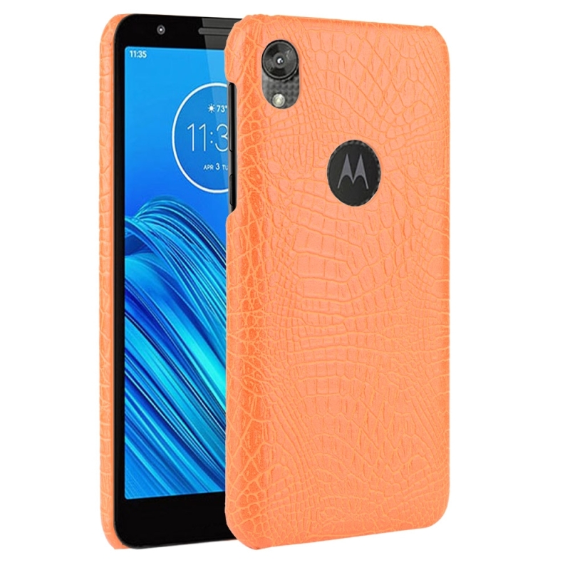 Voor Motorola Moto E6 schokbestendige krokodil textuur PC + PU case (oranje)