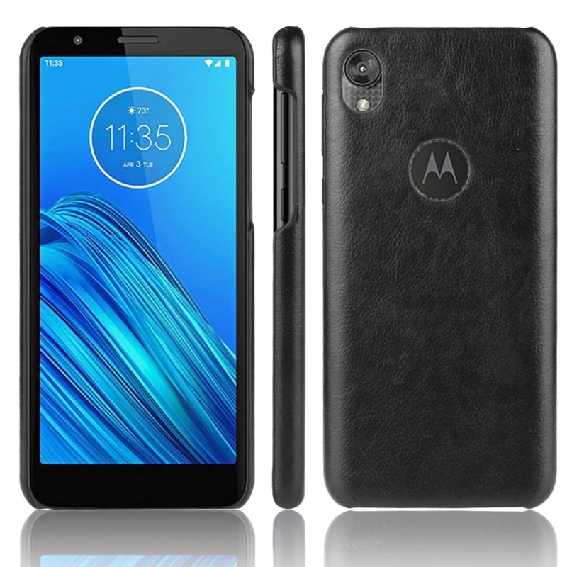 Voor Motorola Moto E6 schokbestendige Litchi textuur PC + PU case (zwart)