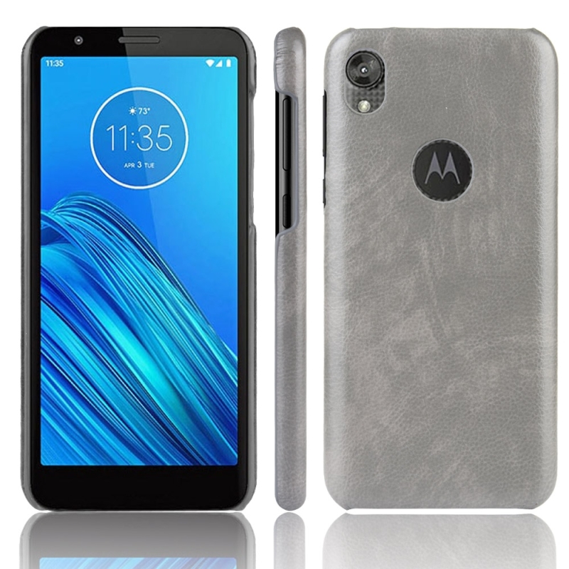 Voor Motorola Moto E6 schokbestendige Litchi textuur PC + PU case (grijs)