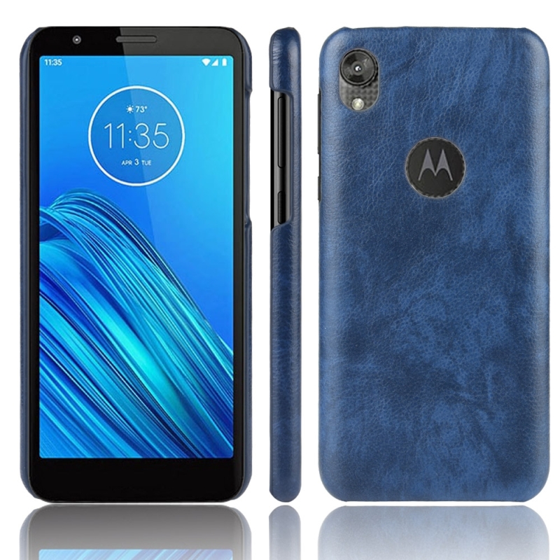 Voor Motorola Moto E6 schokbestendige Litchi textuur PC + PU case (blauw)