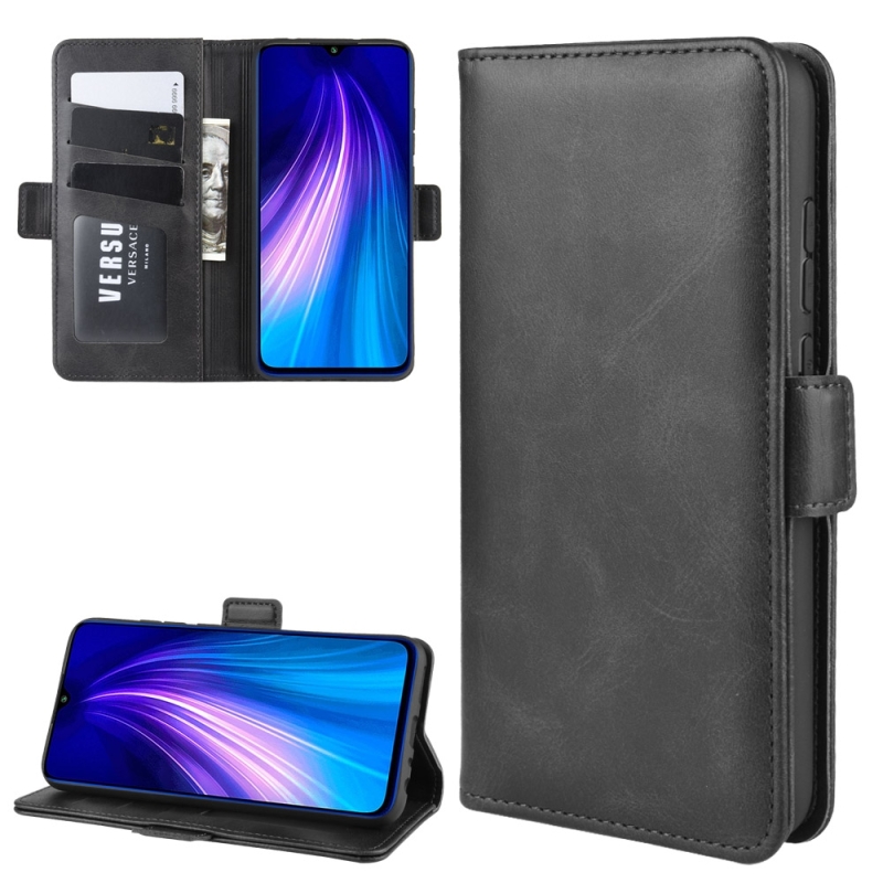 Voor Xiaomi Redmi Note 8 dubbele Buckle Crazy Horse zakelijke mobiele telefoon holster met kaart portemonnee beugel functie (zwart)