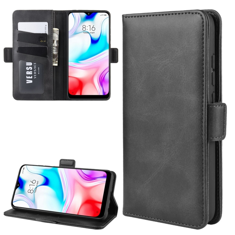 Voor Xiaomi Redmi 8 dubbele Buckle Crazy Horse zakelijke mobiele telefoon holster met kaart portemonnee beugel functie (zwart)