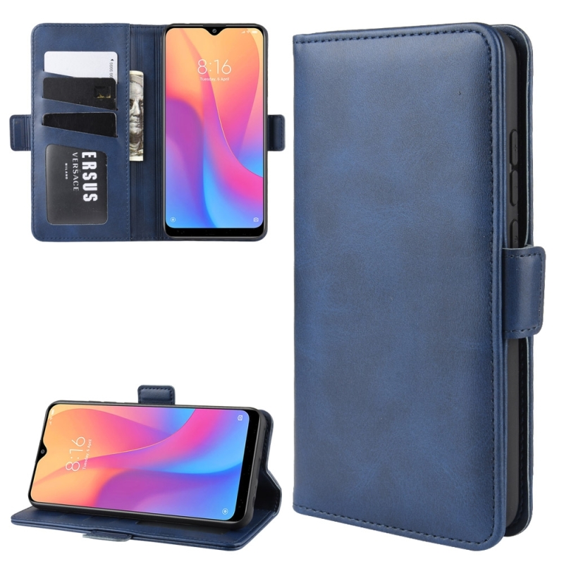 Voor Xiaomi Redmi 8A dubbele Buckle Crazy Horse zakelijke mobiele telefoon holster met kaart portemonnee beugel functie (blauw)