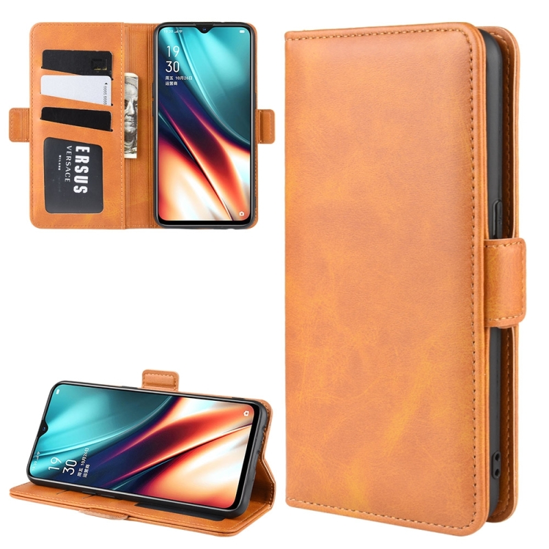 Voor OPPO K5/OPPO Realme XT/OPPO Realme x2 dubbele gesp Crazy Horse zakelijke mobiele telefoon holster met kaart portemonnee beugel functie (geel)