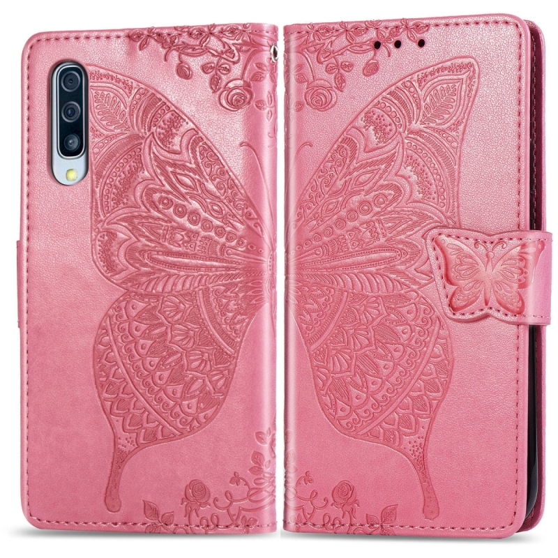 Voor Galaxy A70s Butterfly Love Flower reliëf horizontale Flip lederen draagtas met beugel/kaartsleuf/portemonnee/Lanyard (roze)