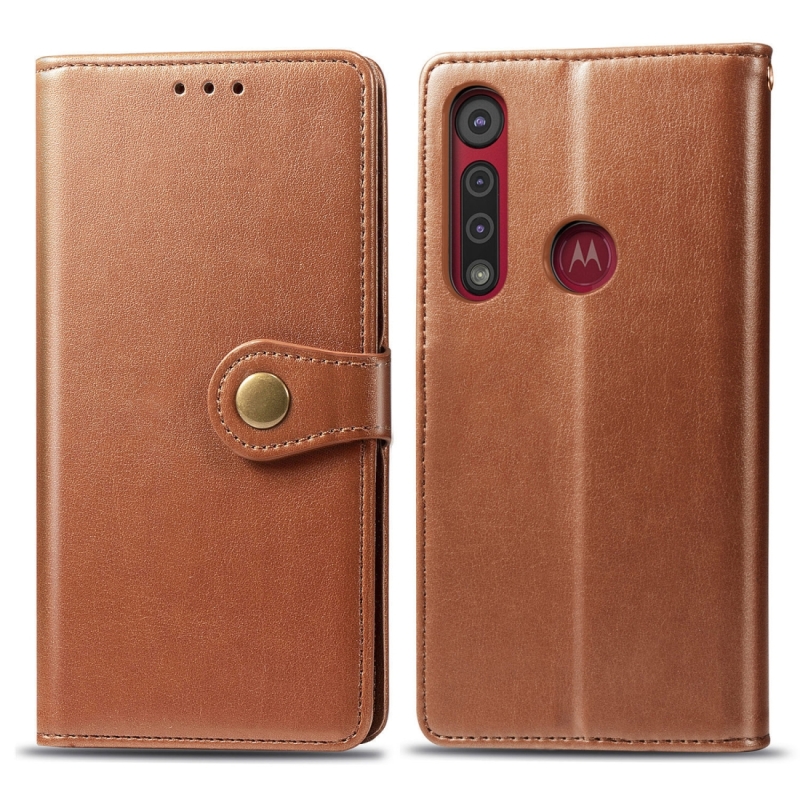 Voor Motorola Moto G8 Play Retro Solid Color Leather Buckle Phone Case met Lanyard & Photo Frame & Card Slot & Wallet & Stand Function(Brown)