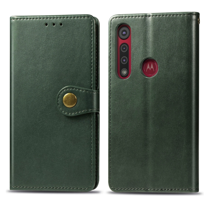 Voor Motorola Moto G8 Play Retro Solid Color Leather Buckle Phone Case met Lanyard & Photo Frame & Card Slot & Wallet & Stand Function(Groen)
