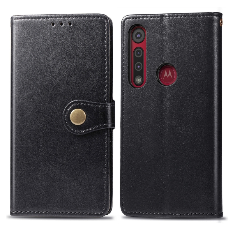 Voor Motorola Moto G8 Play Retro Solid Color Leather Buckle Phone Case met Lanyard & Photo Frame & Card Slot & Wallet & Stand Function(Zwart)