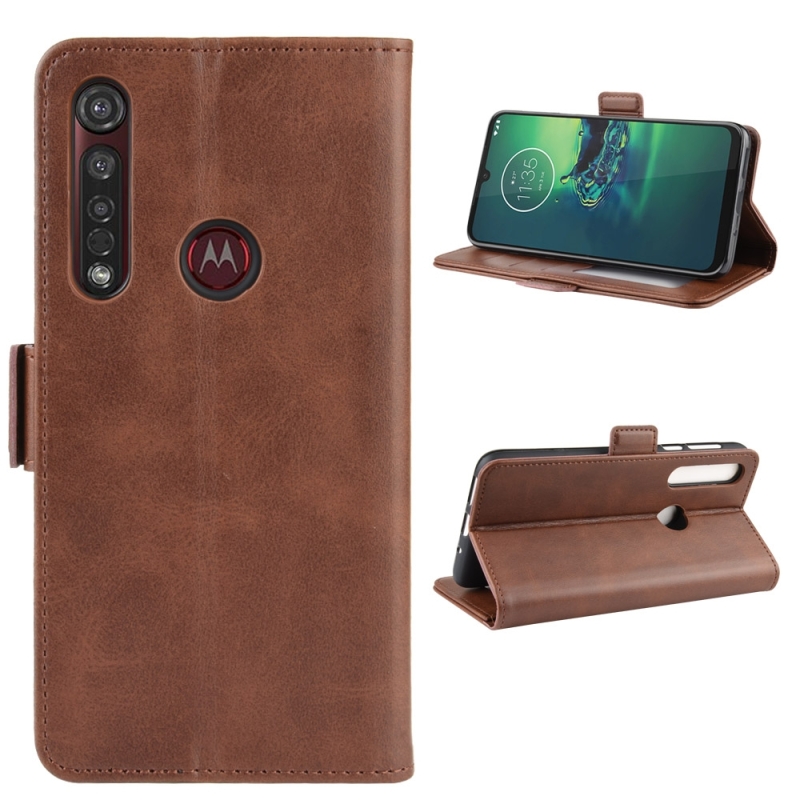 For Motorola Moto G8 Plus Double Buckle Crazy Horse Business Mobile Phone Holster with Card Wallet Bracket Function(Brown)